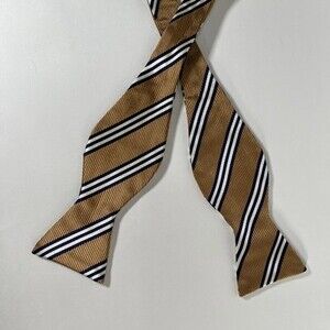 Brooks Brothers Makers Men's Silk Bow Tie Gold and Blue Stripes Adjustable USA